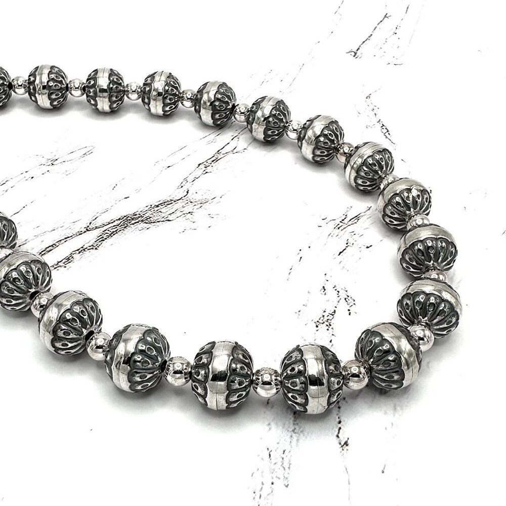 American West Native Pearl Beaded 925 Sterling Silver Adjustable Necklace 17"